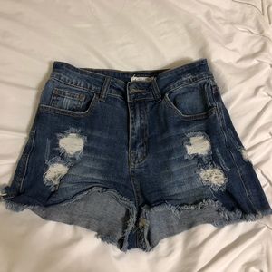 High Waisted Distressed Demin Shorts